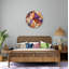 Horloge murale en verre trempé, horloge d'art abstrait, horloge ronde, décoration moderne, horloge murale mauve et orange-1018509259-1018509258