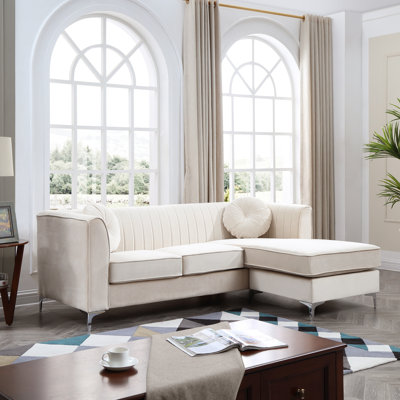 Bailey Velvet L-Shaped Sectional Reversible