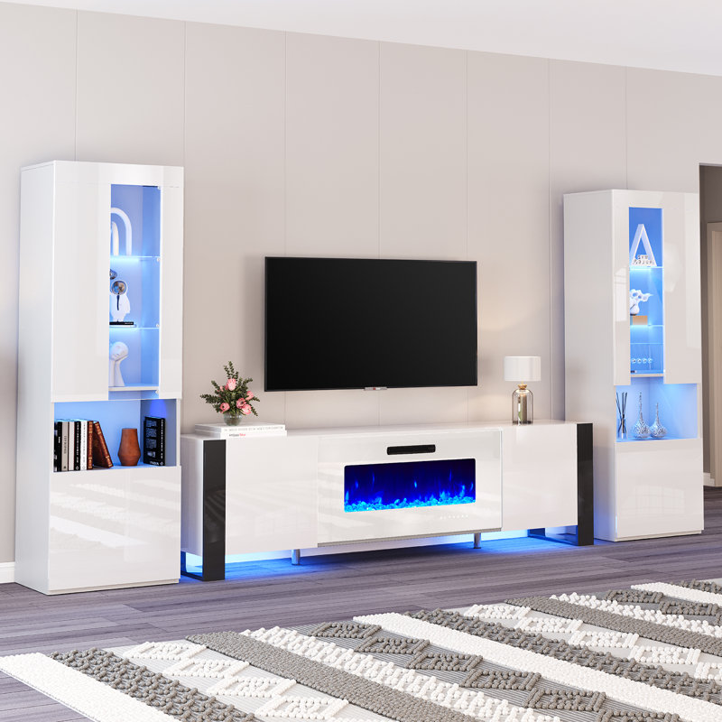 Bhhatu 70" Modern 3 Piece Living Room Entertainment Center Set, White, White, 70"