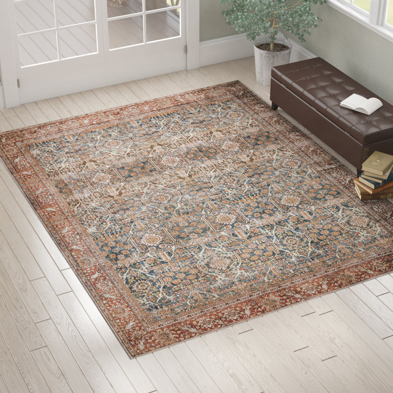 Pratt Oriental Area Rug in Ocean/Rust, Rectangle 7'6" x 9'6"