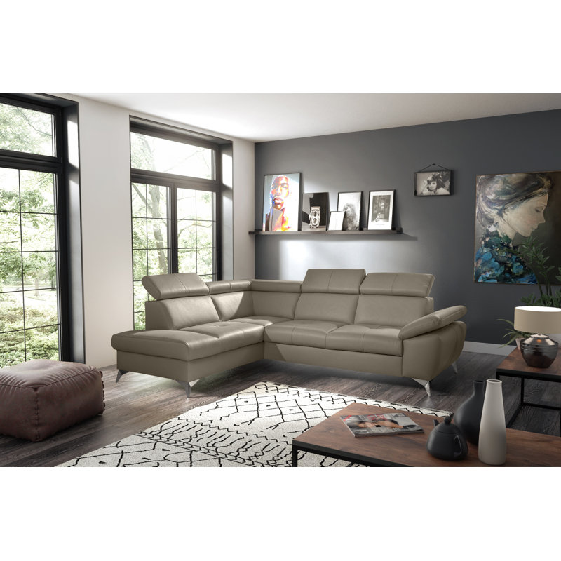 Niagara Genuine Leather Sleeper Corner Sofa with Storage, Adjustable Headrests & Adjustable Armrest, Left Hand Facing, Taupe