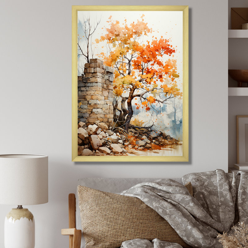 «Peach Tree Oak Enchantment», reproduction d'art sur toile, Cadre doré simple, H 20 po x l 12 po x P 1 po