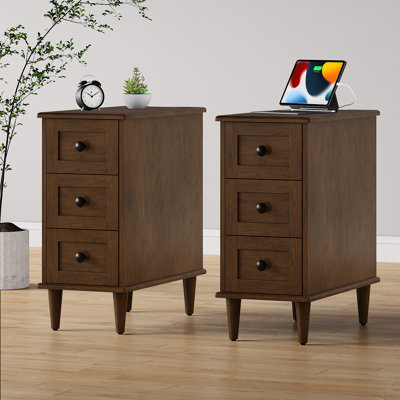 Ensemble de table de bout avec rangement et prises intégrées pour le salon, table de chevet à 3 tiroirs pour la chambre à coucher, bureau