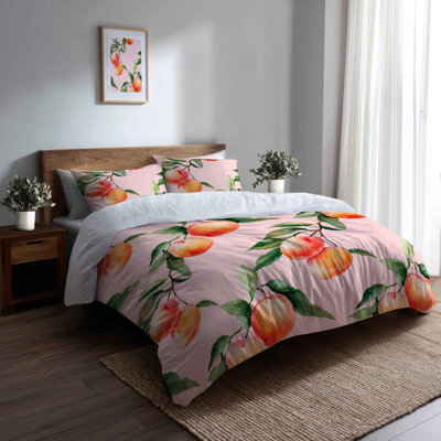 Girls Warm Tones Bedding Set Of 3 Pcs - Cute Peachy Pastel Twin Duvet Cover Set