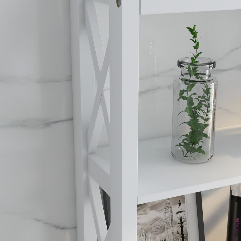 Armoire de salle de bain au-dessus de la toilette - blanc avec tiroir et 2 tablettes pour le siège et les serviettes de rangement