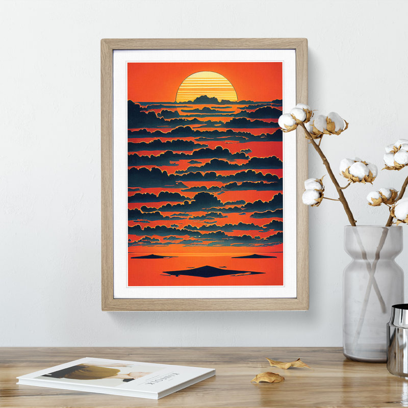 Unusual Sunset View - Wall Art, 48cm H x 36cm W, Oak Picture Frame, White
