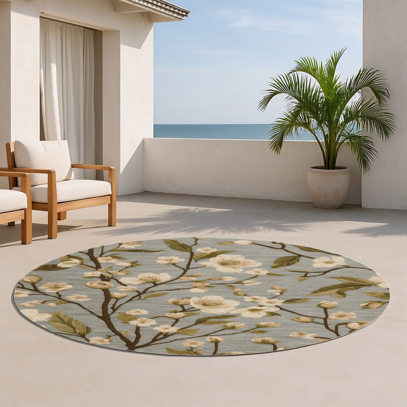 Tapis d'intérieur et d'extérieur brun Botanical, Rond 5 pi