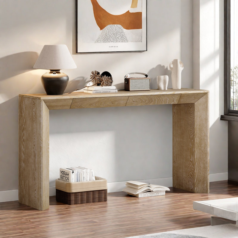 Console moderne avec 2 tiroirs dissimulés, Naturel