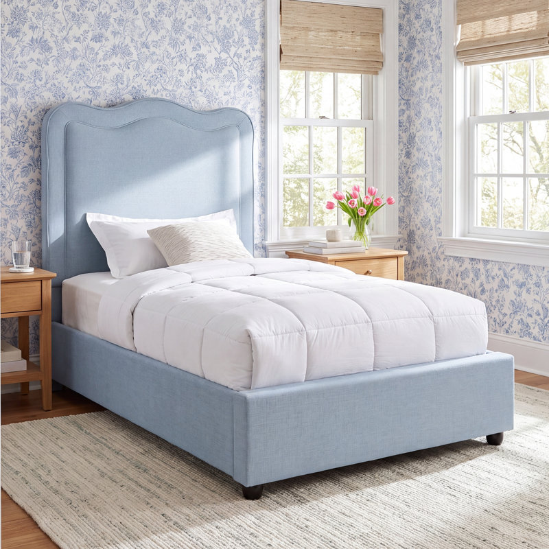 Glenside Upholstered Linen Fabric Bed, Queen, Light Blue Performance Linen