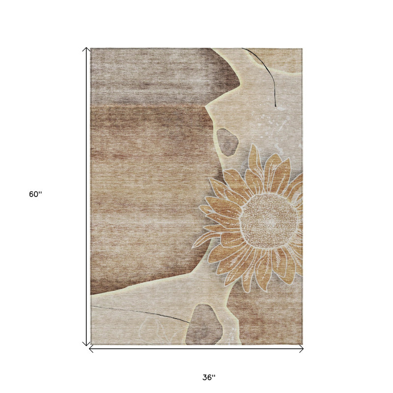 Tapis intérieur lavable floral beige et taupe 3 pi x 5 pi