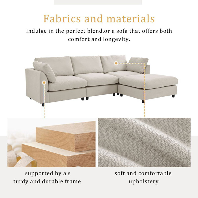 Canapé modulaire 2 pièces rembourré Loutricia, Mélange de polyester beige