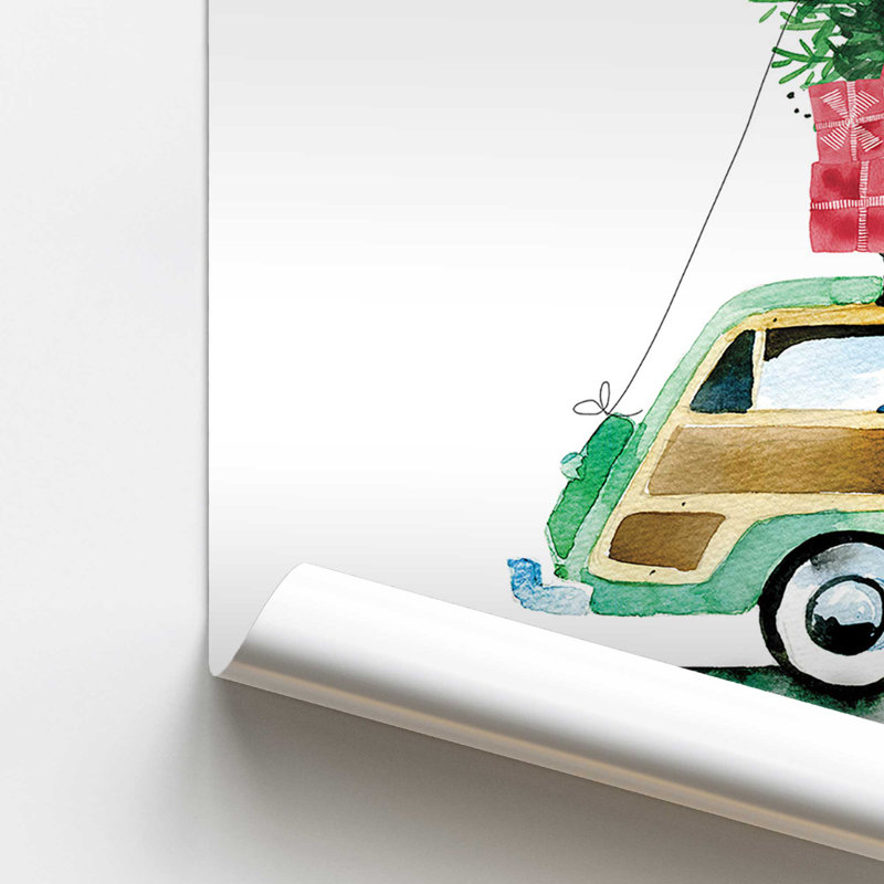 Impression de voiture de Noël rétro, Sans cadre, H 12 po x l 16 po