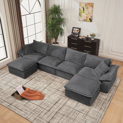 Canapé d'angle de 366 cm (144 po), canapé nuage surdimensionné en velours côtelé avec pouf amovible, doux, moderne et confortable, sans assemblage, idéal pour le salon, l'appartement ou le bureau.