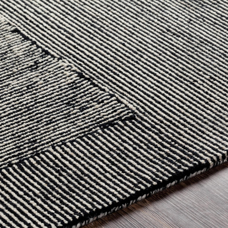 Peeta Geometric Hand-Tufted Wool Black/Ivory Area Rug, Rectangle 2' x 3'