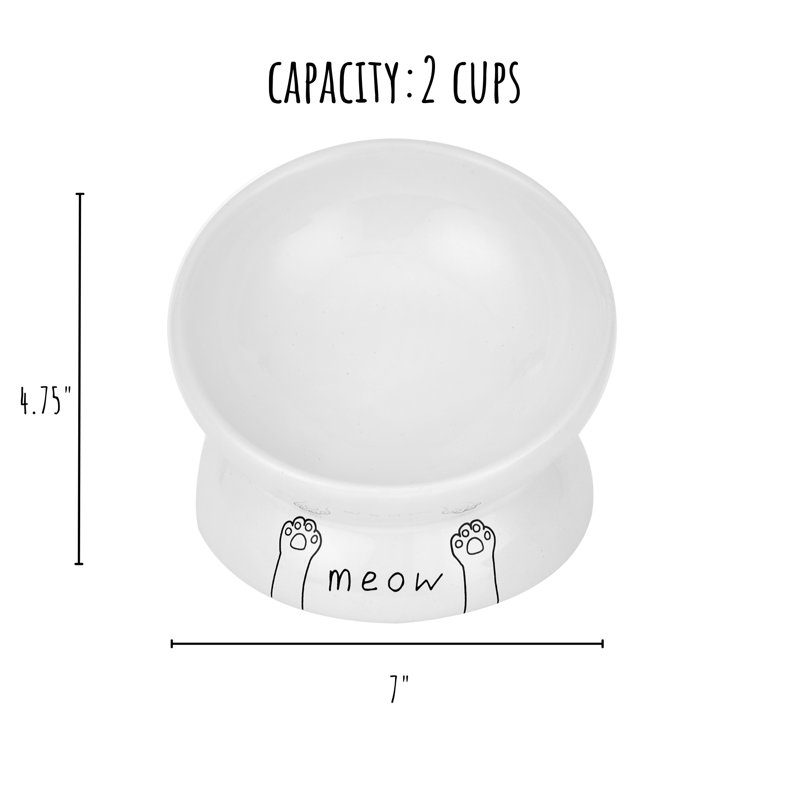 Ensemble de plat pour chat en céramique Meow Design, Grand (2 tasses), Blanc