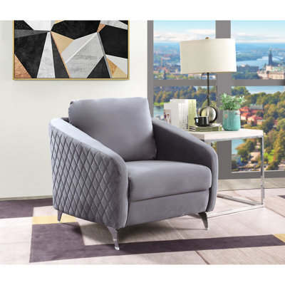35,91 po Fauteuil en velours gris foncé, coussins de dossier amovibles pour plus de commodité, fauteuil moderne avec coussin de siège d'une épaisseur de 7 po et 19 po de hauteur