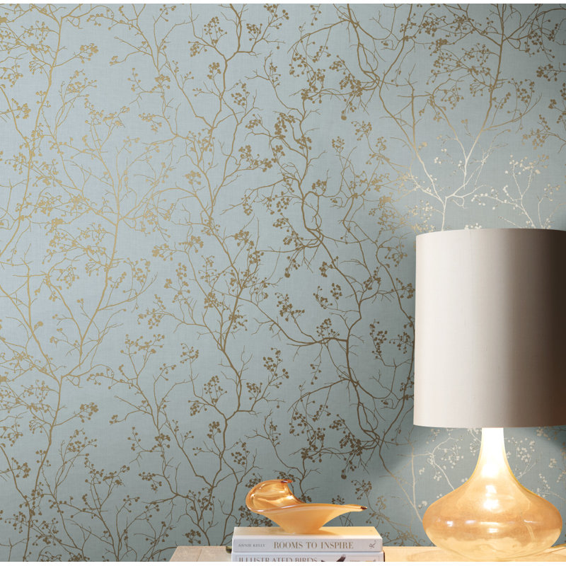 Double rouleau floral Swanson, Bleu / doré