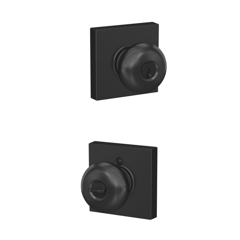 Plymouth Keyed Entry Knob with Collins Trim, Matte Black