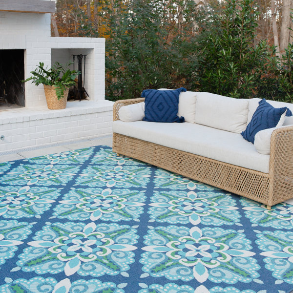 Lark Manor™ Deltana Floral Blue/Turquoise/Green/White Indoor / Outdoor ...