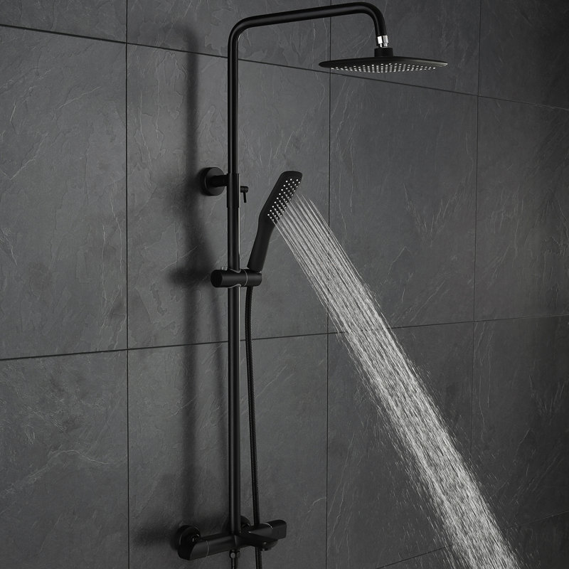 10.04*7.68" Thermostatic Shower System Rain Shower Head Set, 3 Function Metal Wall Mount Exposed Shower System with Rough-in Valve