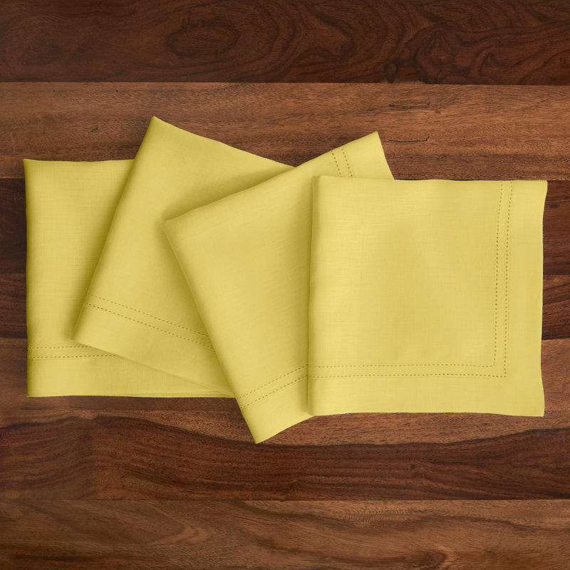 Linen Double Hemstitch - 100% Pue Linen Dinner Napkins, Sunshine Yellow