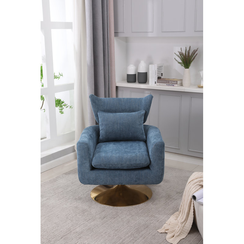 Fauteuil d'appoint pivotant à 360 degrés avec coussin, Lin bleu