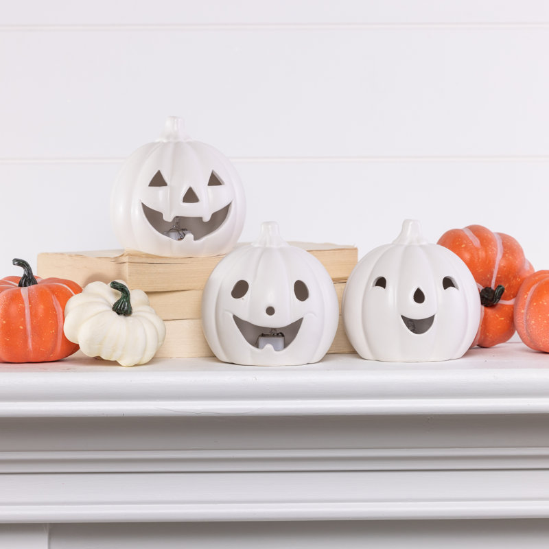  Ensemble de 3 décorations d'Halloween en céramique Jack-O-Lantern