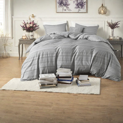 Ensemble de literie 3 pièces moderne gris, housse de couette en jacquard de polyester avec coussin décoratif