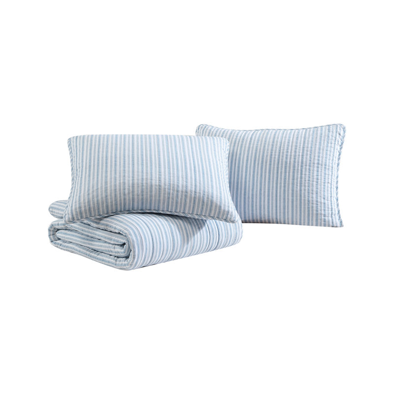 Coleridge Stripe Light Blue Cotton Full Quilt Set