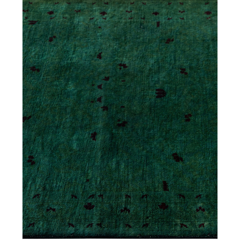 Overdyed Hand-Knotted Wool Modern-Contemporary Green Runner 2' 7" x 6' 2"