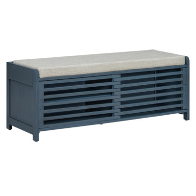 TREXM Shoe Bench With Storage And Cushion, Distressed Shutter Storage Bench With Retro Charm For Living Room, Entryway