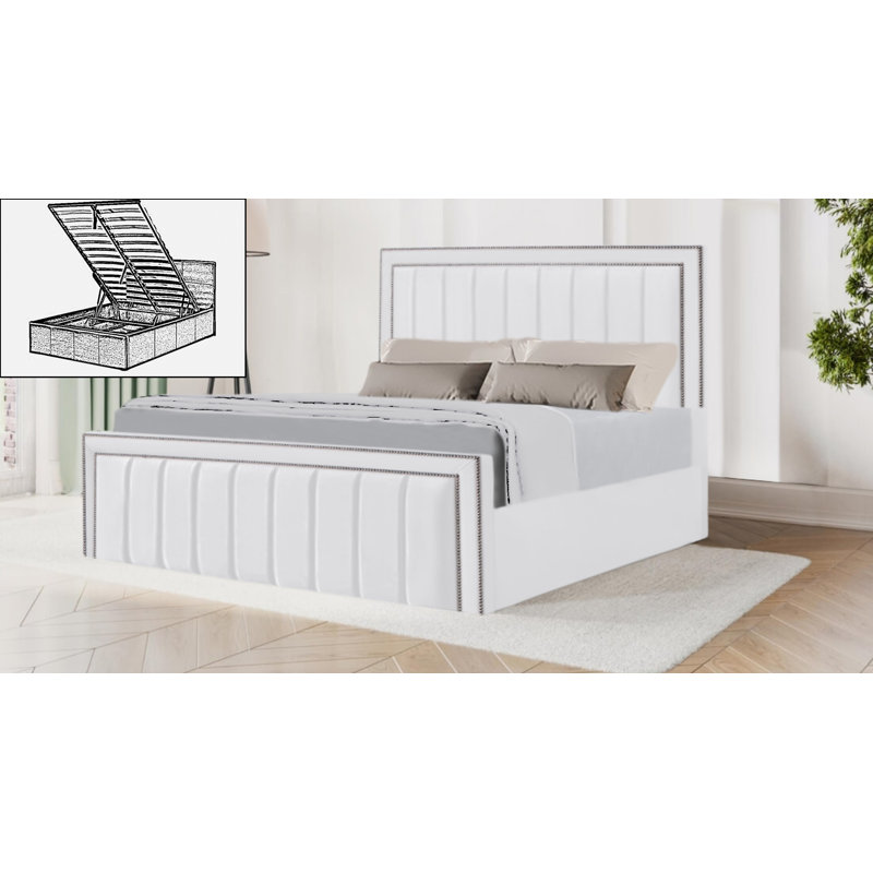 Luciana Upholstered Ottoman Storage Bed, White, Single (3')
