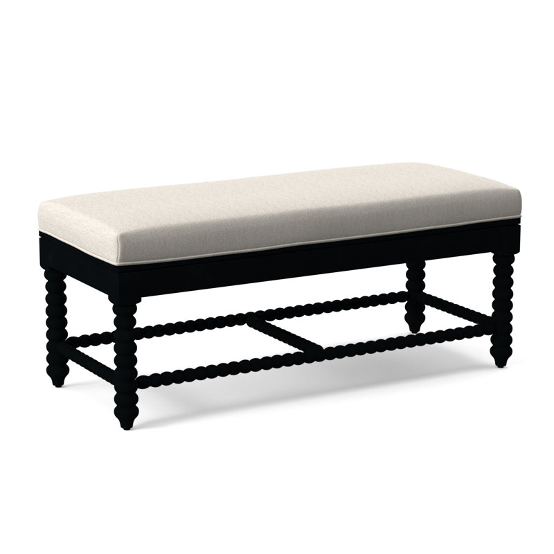 Lind Island Upholstered Bench, Sunbrella Beige Pinstripe; 6205-74, Black Finish