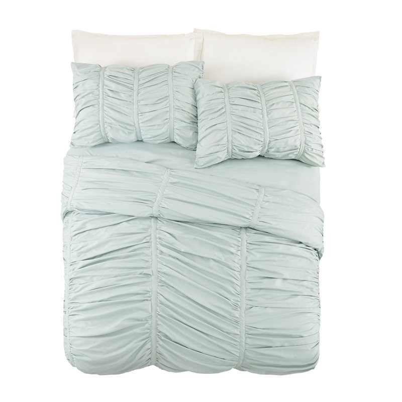 Emily Ruched Solid Textured Comforter Set, Twin/Twin XL Comforter + 1 Sham, White