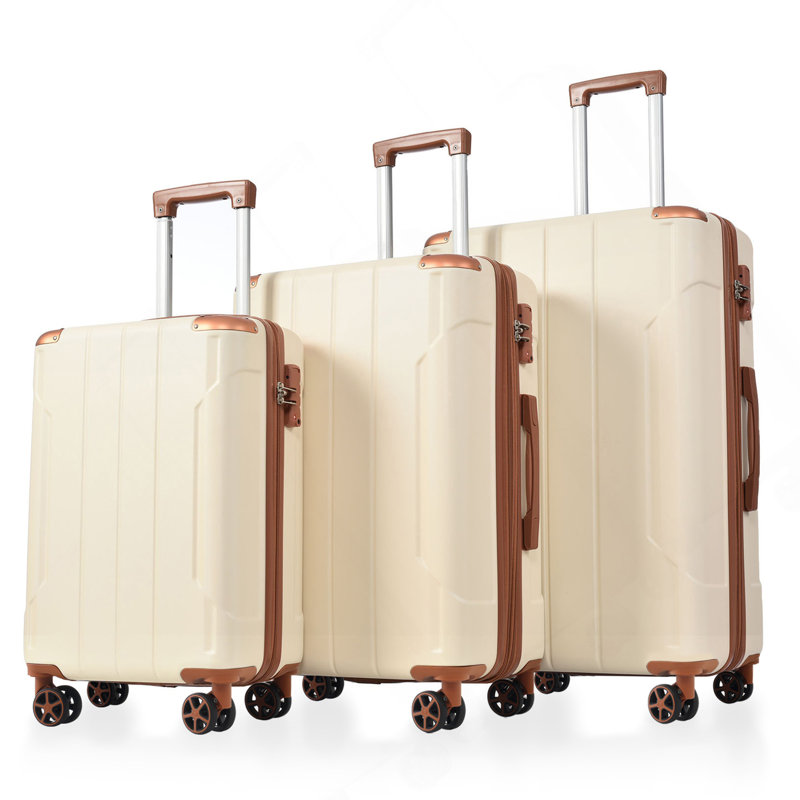Ensemble de 3 valises extensibles à coque rigide en ABS avec double pivot, ensemble de bagages avec serrure TSA (20/24/28 pouces, brun blanc)
