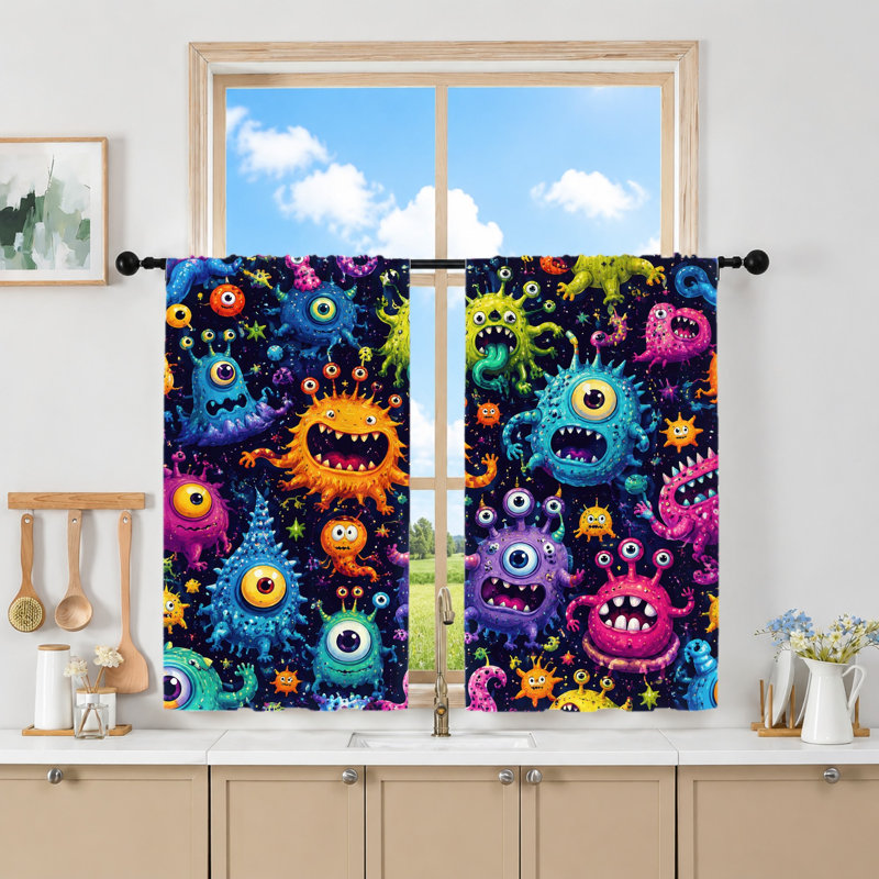 2Pcs rideaux Funky Alien, L 42 po x H 63 po x 2 pièces