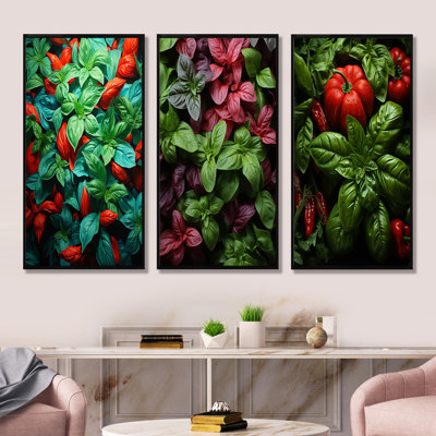 Herbs Basil Vibrance I - Herbs Canvas Art Print Set Of 3