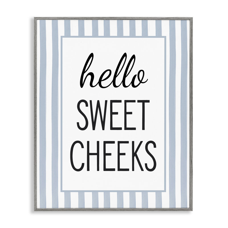 Hello Hello Cheek on Stripes, giclée encadrée, design par lettré et doublé, H 20 po x l 16 po, Estampe numérique Farmhouse