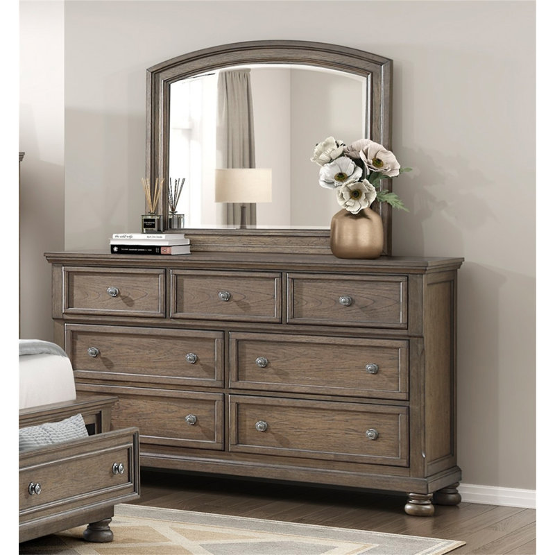 Commode de style transitionnel brun antique avec commode à bijoux 7X