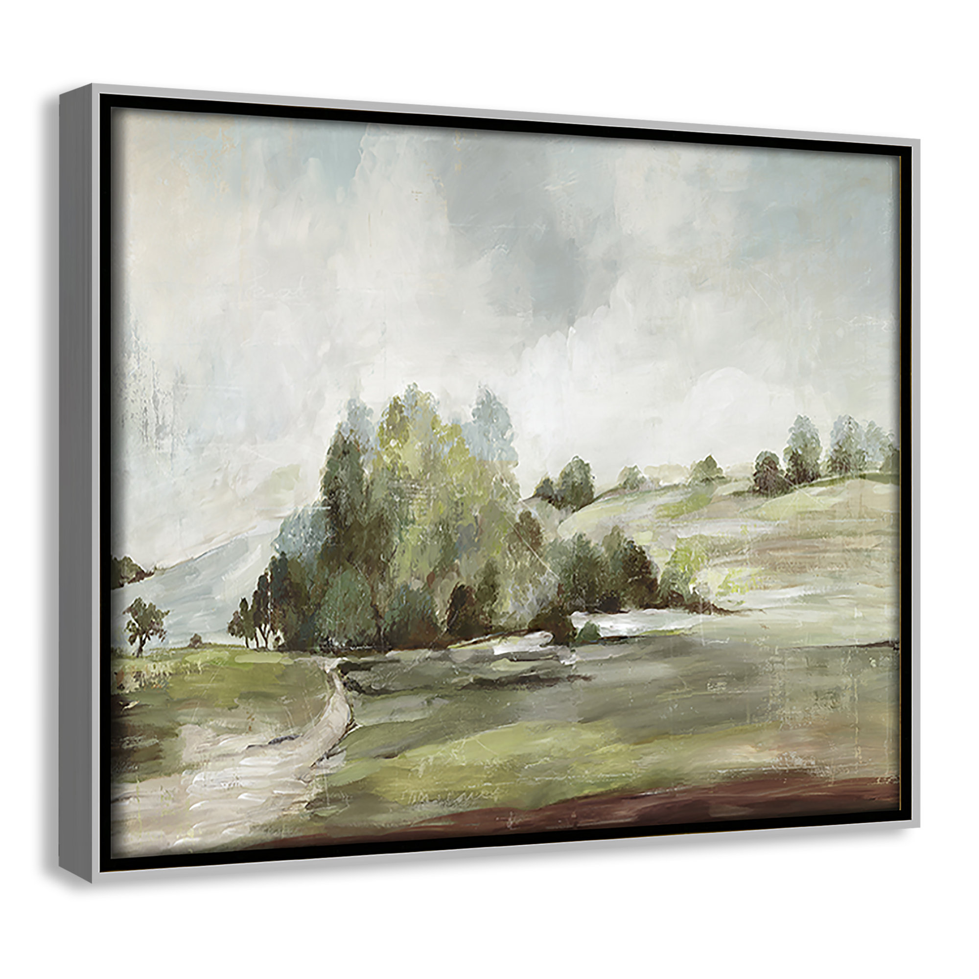 Green Country Road by Allison Pearce - Floater Frame Print on Canvas, 9.5" H x 11.5" W, Silver