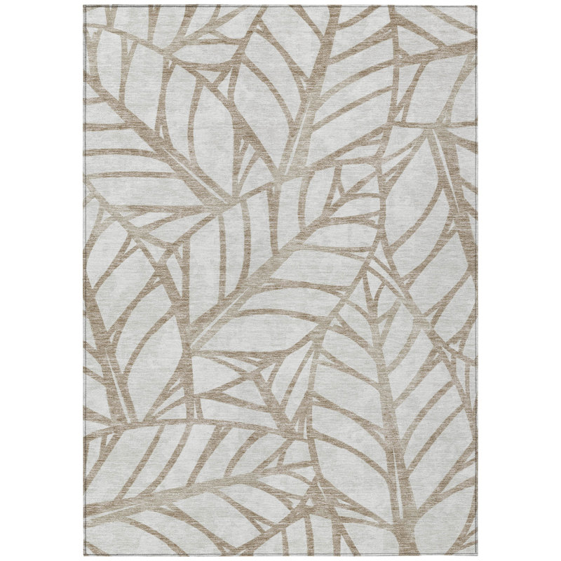Tapis d'intérieur lavable à motif floral beige et brun 10 pi x 14 pi
