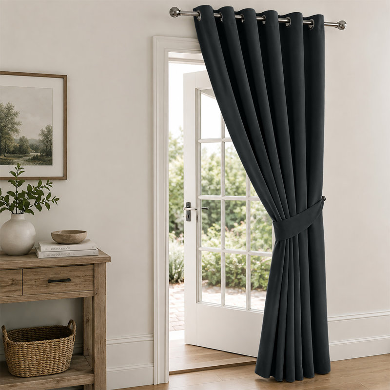 Bernards Blackout Thermal Insulated Noise Reducing Grommet Window & Door Curtain Panel , Black