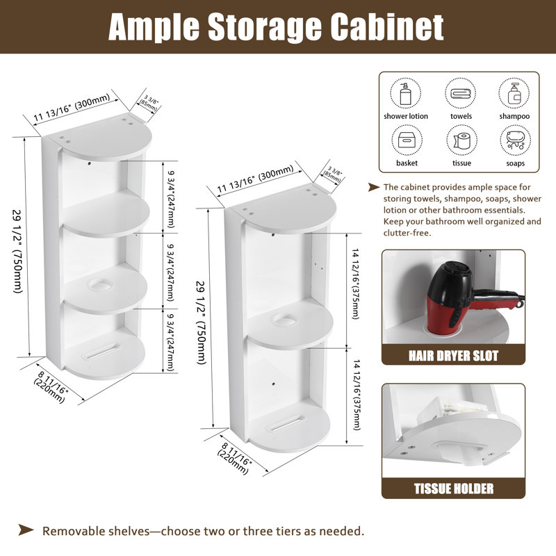 Ensemble de meuble-lavabo simple 16 po avec comptoir en céramique Derwent et support de rangement mural 12 po, Blanc