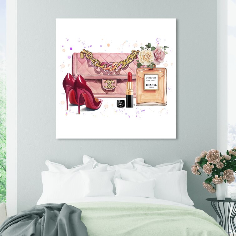 Oliver Gal 'Doll Memories - Pink Roses Bag and Accessories Square' Fashion, Glam Wall Art Canvas Print Essentials - Pink, White - 40 x 40