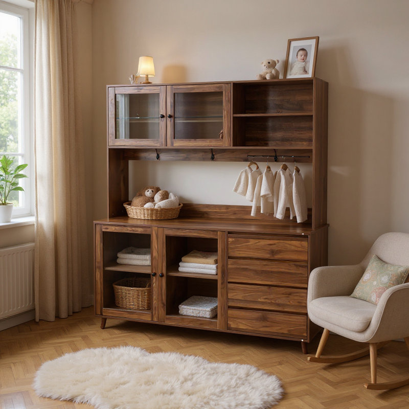 63'' Wide Multi-Purpose Storage Cabinet with Drawers, Shelves, and Hooks – Walnut Garage Organizer, Dark Walnut