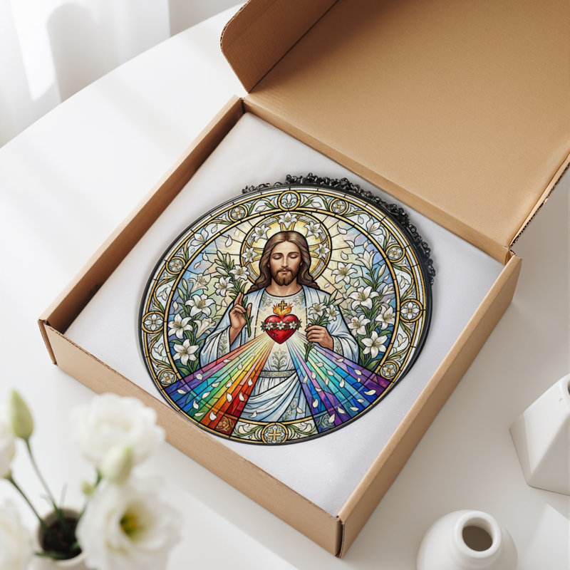 Panneau de vitrail Sacred Heart - 7,8H, H 7,8 po