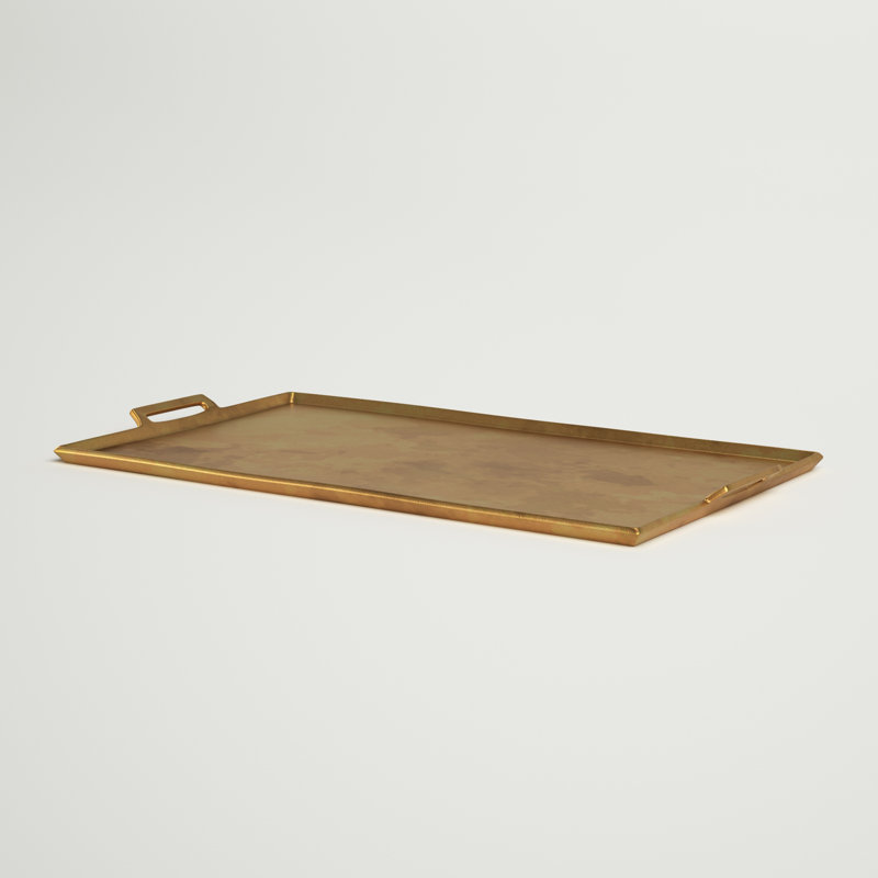 Brass Rectangular Aluminum Serving Tray with Cutout Handles