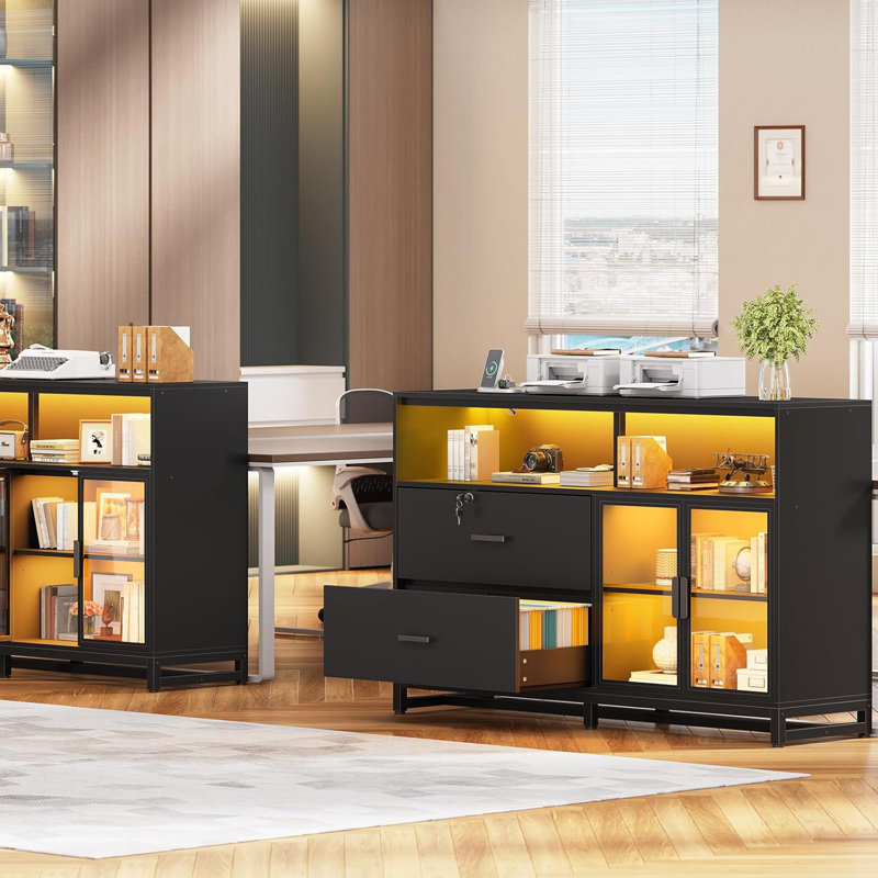 Mandip 59 " Wide 2 Lateral Filing Cabinet, Black