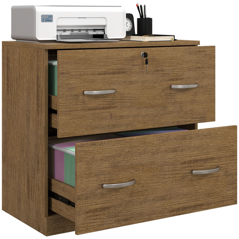 Filing Cabinet with 2 Drawers File Cabinet with Lock, Light Brown