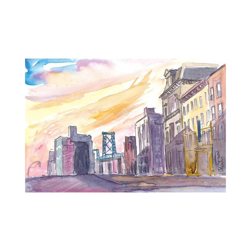 Brooklyn With Williamsburg Bridge by Markus & Martina Bleichner - Wrapped Canvas Painting, 30.48 cm H x 45.72 cm W